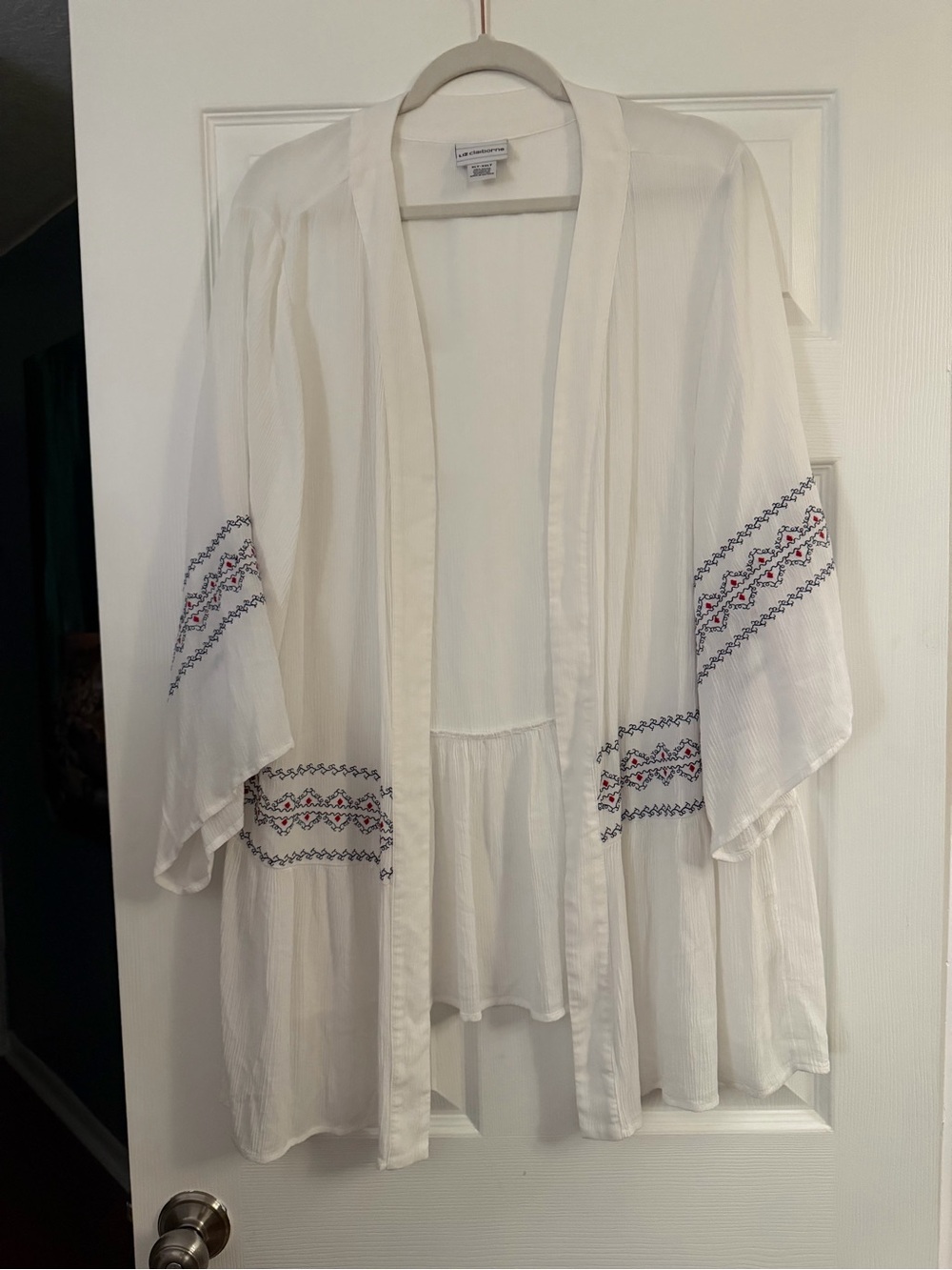 Liz Claiborne Cream Lightweight Open-Front Jacket